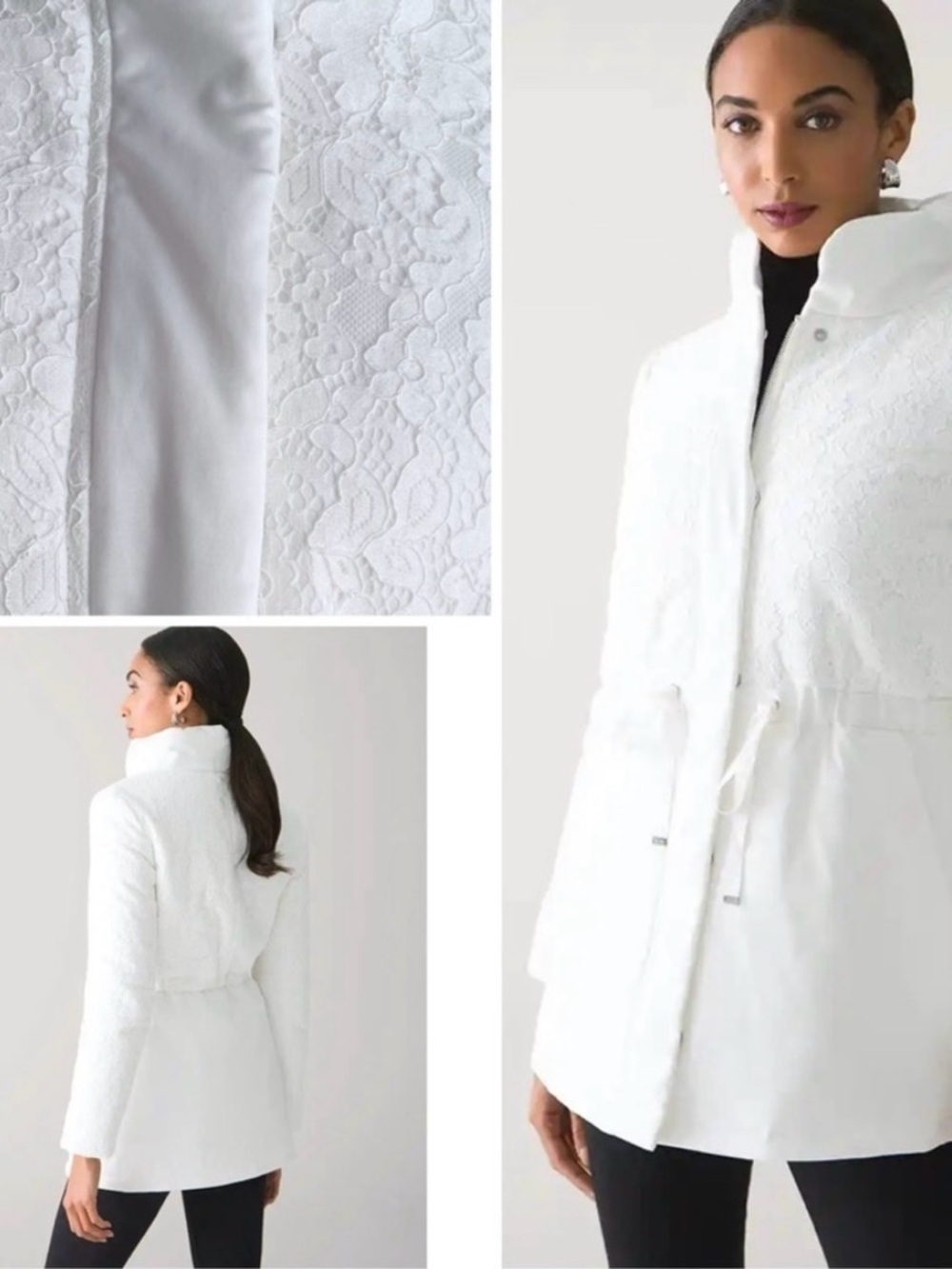 Lace Panel White Chevron Puffer Coat PXS